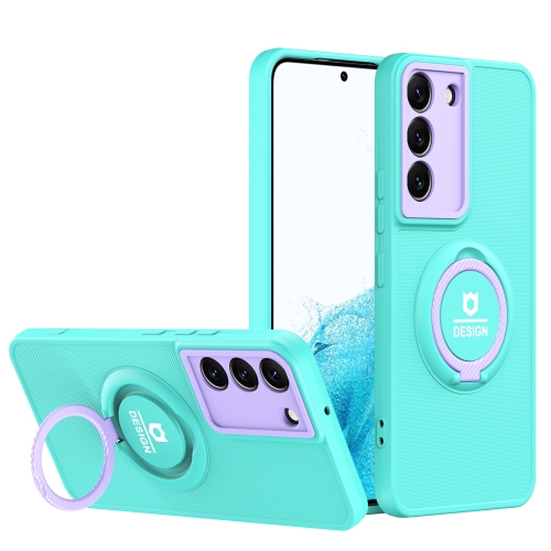 

For Samsung Galaxy S22+ 5G Eagle Eye Ring Holder Phone Case(Light Green + Purple)