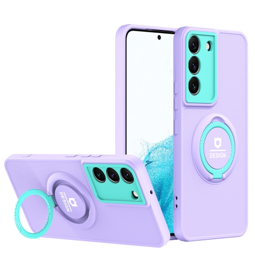 

For Samsung Galaxy S22+ 5G Eagle Eye Ring Holder Phone Case(Purple + Light Green)