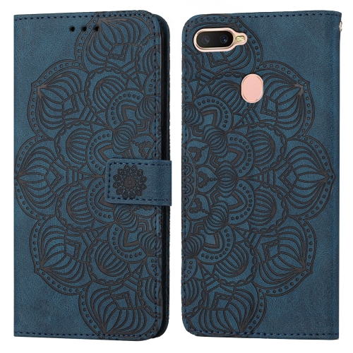

For OPPO A7 / A5s Mandala Embossed Flip Leather Phone Case(Blue)