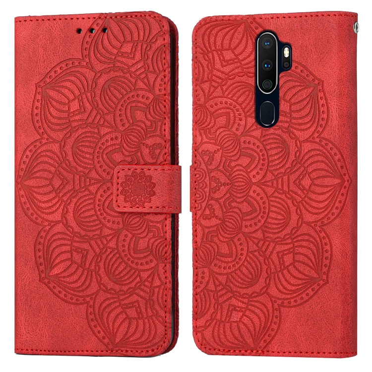 

For OPPO A9 2020 Mandala Embossed Flip Leather Phone Case(Red)