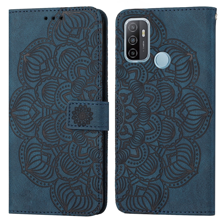 

For OPPO A53s Mandala Embossed Flip Leather Phone Case(Blue)