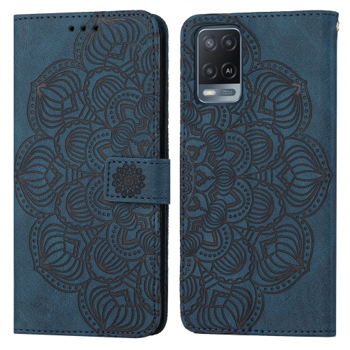 

For OPPO A54 4G Mandala Embossed Flip Leather Phone Case(Blue)