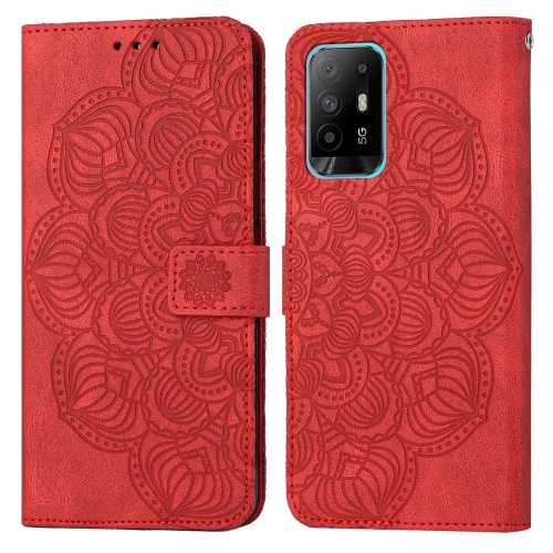 

For OPPO A94 5G Mandala Embossed Flip Leather Phone Case(Red)