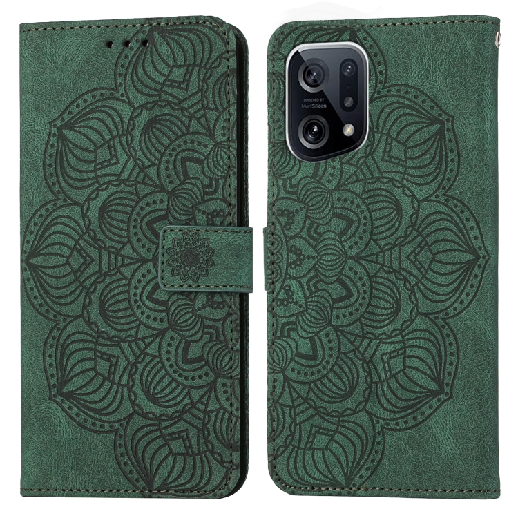 

For OPPO Find X5 Pro Mandala Embossed Flip Leather Phone Case(Green)