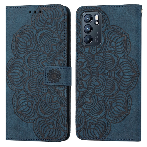 

For OPPO Reno6 5G Mandala Embossed Flip Leather Phone Case(Blue)