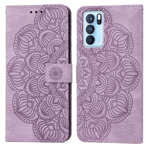 

For OPPO Reno6 Pro 5G Mandala Embossed Flip Leather Phone Case(Purple)
