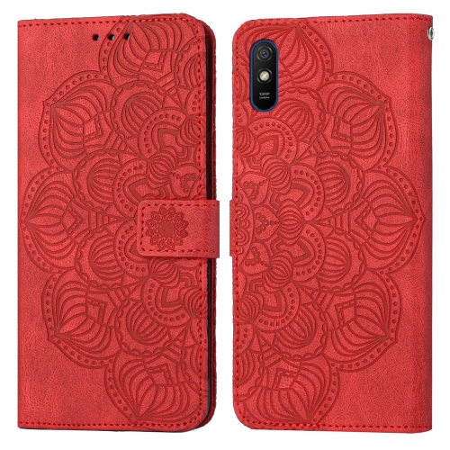 

For Xiaomi Redmi 9A Mandala Embossed Flip Leather Phone Case(Red)