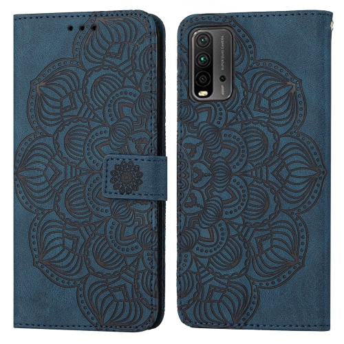 

For Xiaomi Redmi 9T Mandala Embossed Flip Leather Phone Case(Blue)