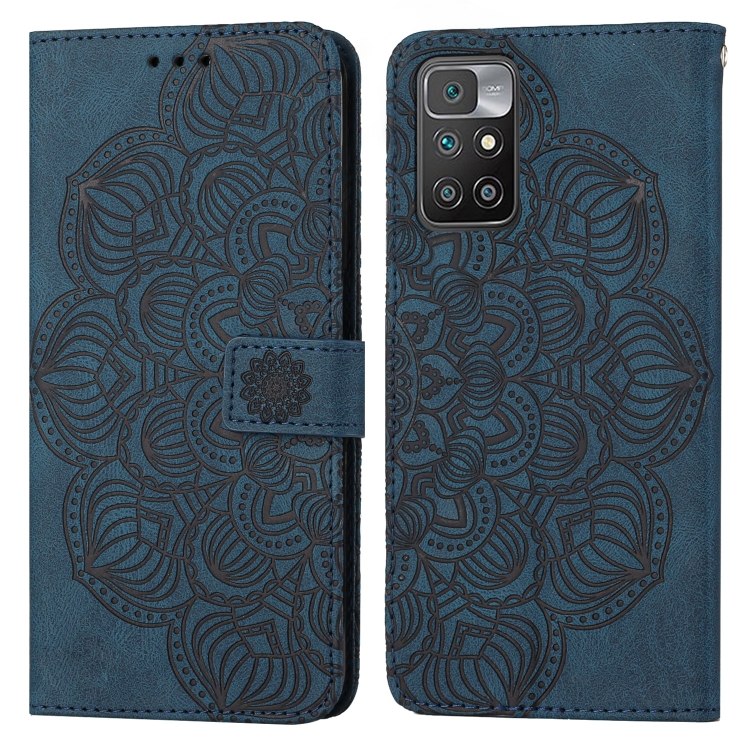 

For Xiaomi Redmi 10 Mandala Embossed Flip Leather Phone Case(Blue)