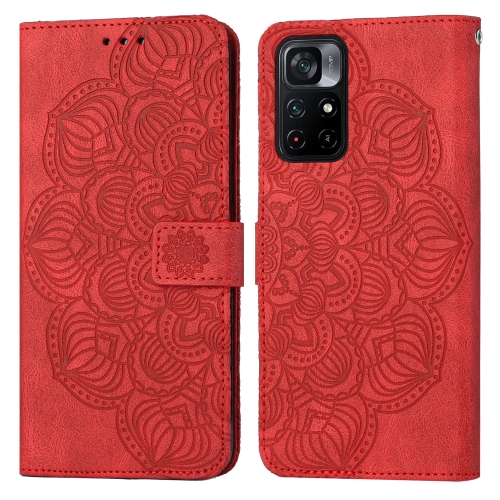 

For Xiaomi Redmi Note 11 5G Mandala Embossed Flip Leather Phone Case(Red)