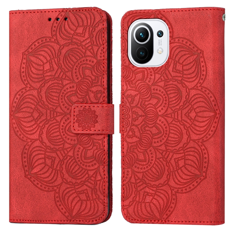 

For Xiaomi Mi 11 Lite Mandala Embossed Flip Leather Phone Case(Red)
