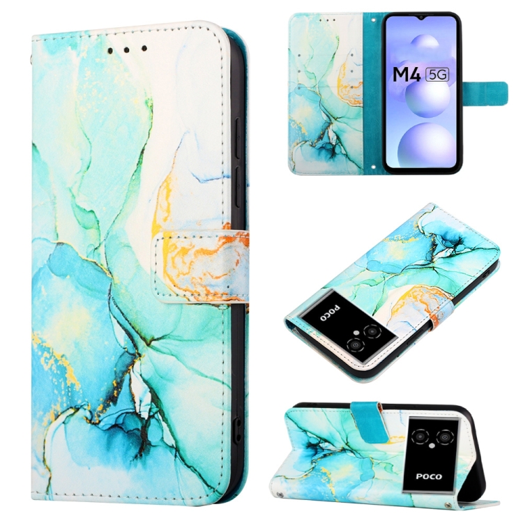 

For Xiaomi Poco M4 5G Marble Pattern Flip Leather Phone Case(Green LS003)