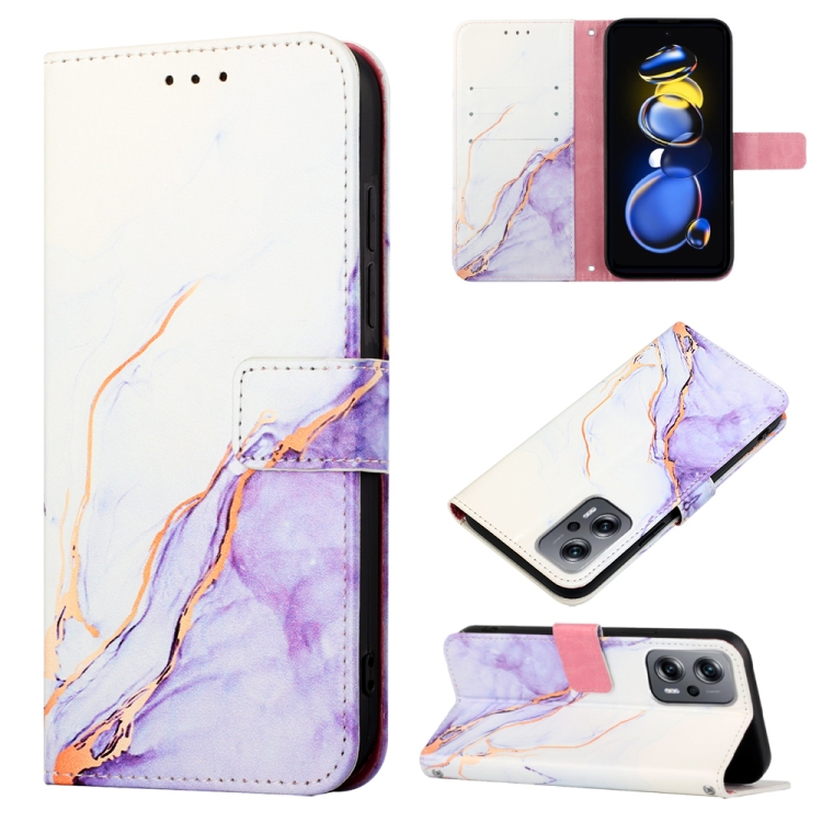

For Xiaomi Redmi Note 11T Pro Marble Pattern Flip Leather Phone Case(White Purple LS006)