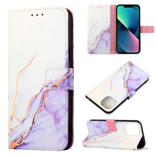 

For iPhone 14 Marble Pattern Flip Leather Phone Case (White Purple LS006)