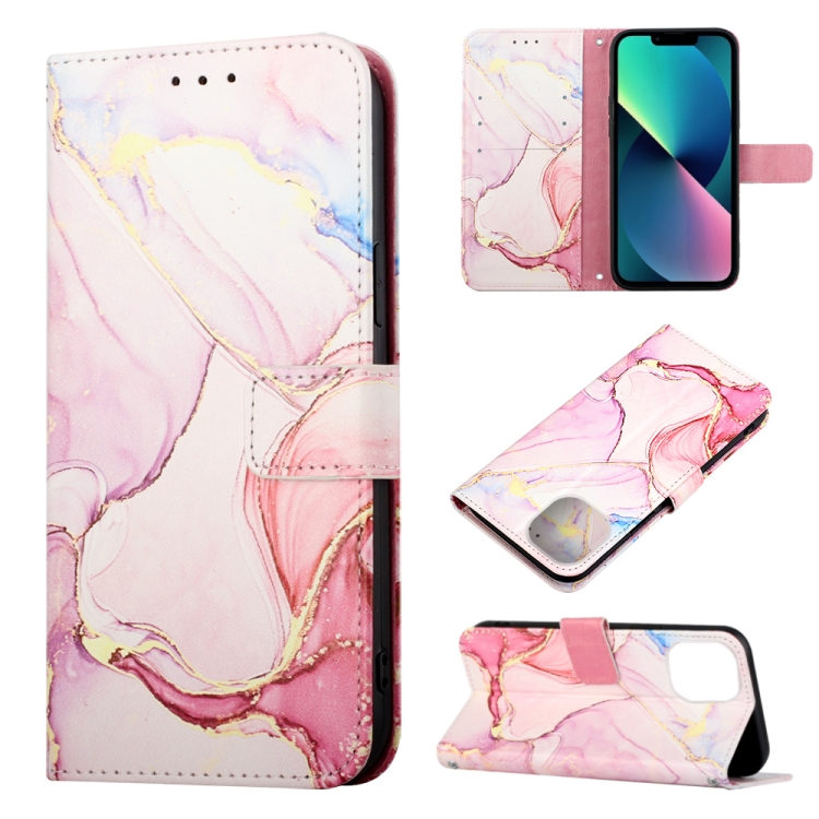 

For iPhone 14 Plus Marble Pattern Flip Leather Phone Case Max Launching(Rose Gold LS005)