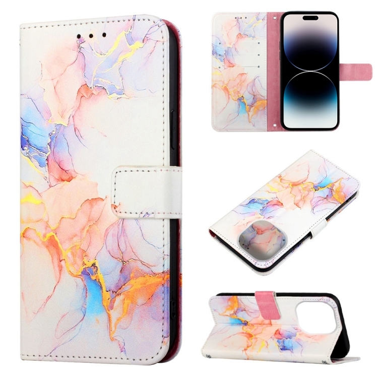 

For iPhone 14 Pro Max Marble Pattern Flip Leather Phone Case Pro Max Launchingx(Galaxy Marble White LS004)