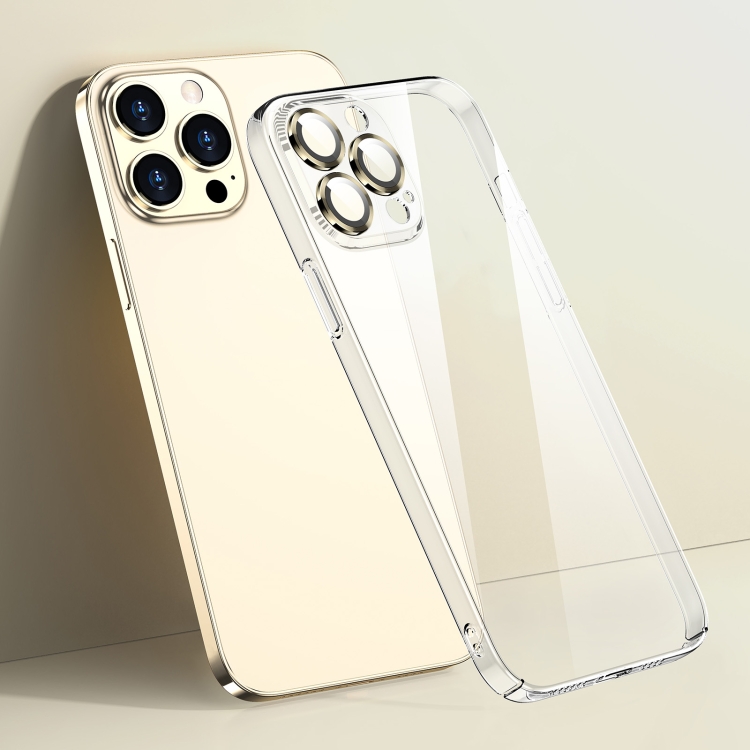 

For iPhone 13 Transparent PC Phone Case with Lens Film(Gold)