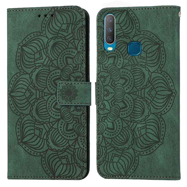 

For vivo Y17 Mandala Embossed Flip Leather Phone Case(Green)