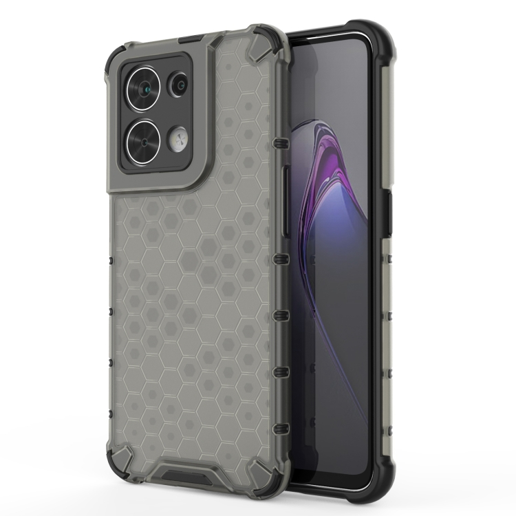 

For OPPO Reno8 Shockproof Honeycomb PC + TPU Phone Case(Black)