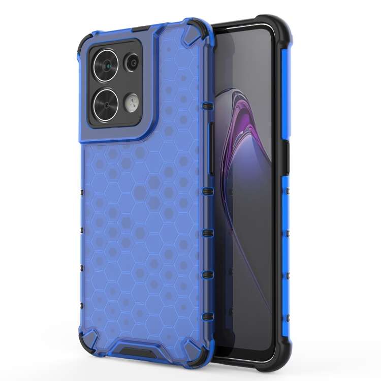 

For OPPO Reno8 Shockproof Honeycomb PC + TPU Phone Case(Blue)