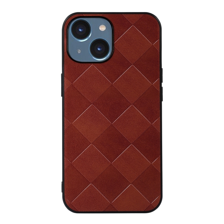 

Weave Plaid PU Phone Case For iPhone 14 Max (Brown)