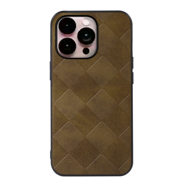 

For iPhone 14 Pro Max Weave Plaid PU Phone Case (Green)