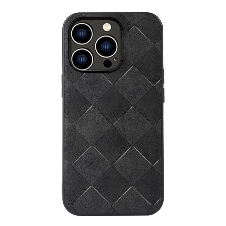 

Weave Plaid PU Phone Case For iPhone 14 Pro (Black)