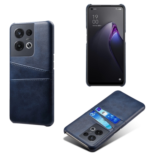 

For OPPO Reno8 Pro Dual Card Slots Calf Texture PC + PU Phone Case(Blue)