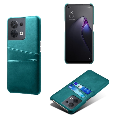 

For OPPO Reno8 Dual Card Slots Calf Texture PC + PU Phone Case(Green)