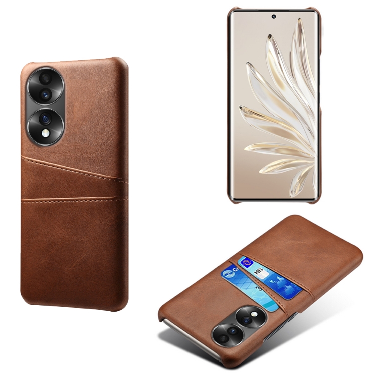 

For Honor 70 Dual Card Slots Calf Texture PC + PU Phone Case(Brown)