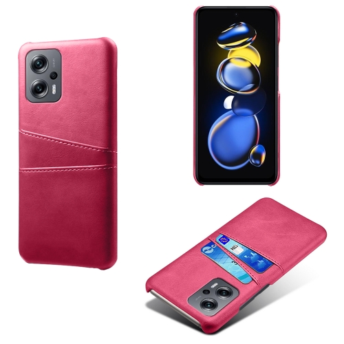 

For Xiaomi Redmi Note 11T Pro Dual Card Slots Calf Texture PC + PU Phone Case(Rose Red)