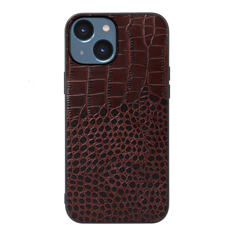 

Crocodile Top Layer Cowhide Leather Case For iPhone 14 Max (Coffee)
