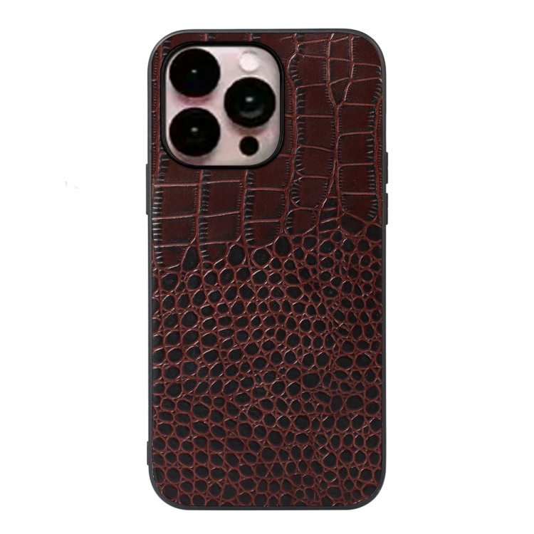 

For iPhone 14 Pro Max Crocodile Top Layer Cowhide Leather Case (Coffee)