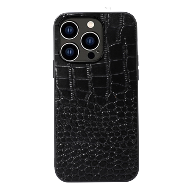 

For iPhone 14 Pro Crocodile Top Layer Cowhide Leather Case (Black)