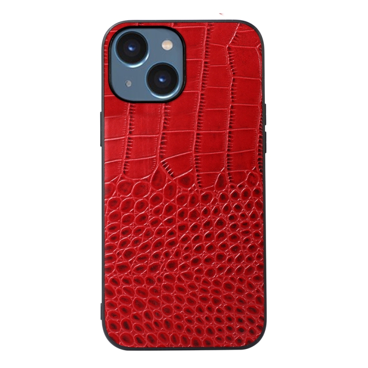 

Crocodile Top Layer Cowhide Leather Case For iPhone 14 (Red)