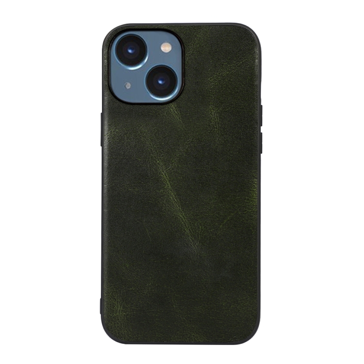 

Genuine Leather Double Color Crazy Horse Phone Case For iPhone 14 (Green)