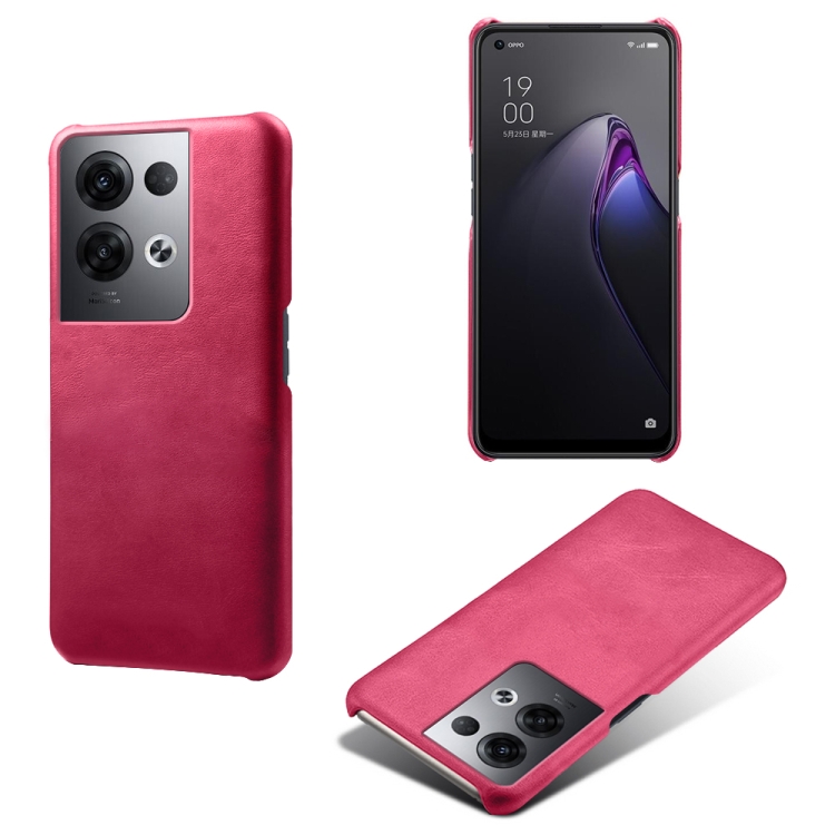 

For OPPO Reno8 Pro+ Calf Texture PC + PU Phone Case(Rose Red)