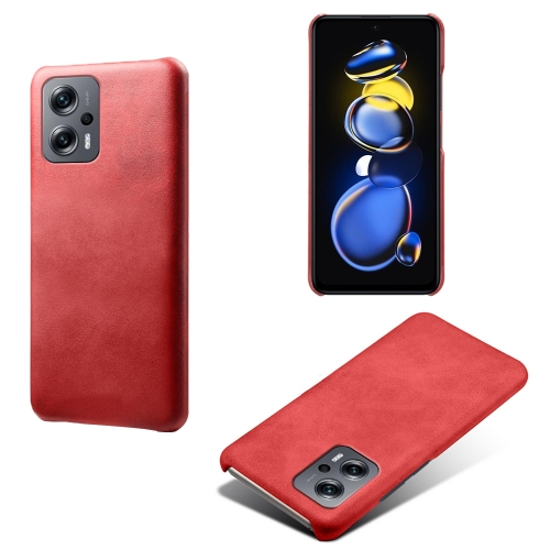 

For Xiaomi Redmi Note 11T Pro+ Calf Texture PC + PU Phone Case(Red)