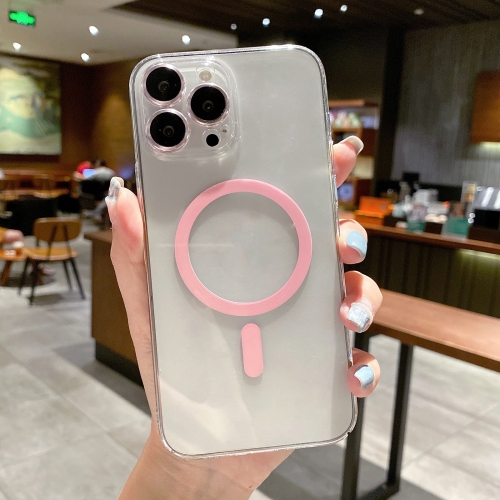 

For iPhone 13 Pro MagSafe Magnetic Transparent PC + Glass Lens Film Phone Case (Pink)