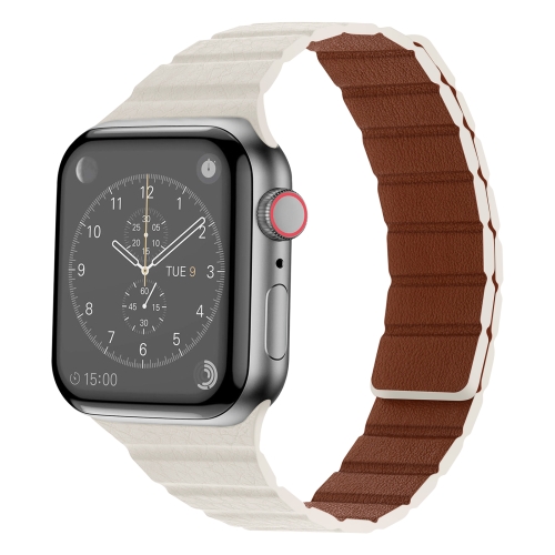 

Strong Magnetic Leather Watch Band For Apple Watch Series 7 45mm / 6&SE&5&4 44mm / 3&2&1 42mm(Starlight)