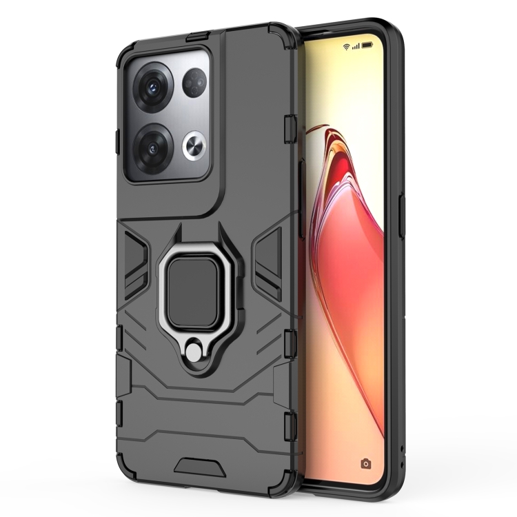 

For OPPO Reno8 Pro+ Shockproof PC + TPU Protective Phone Case with Magnetic Ring Holder(Black)