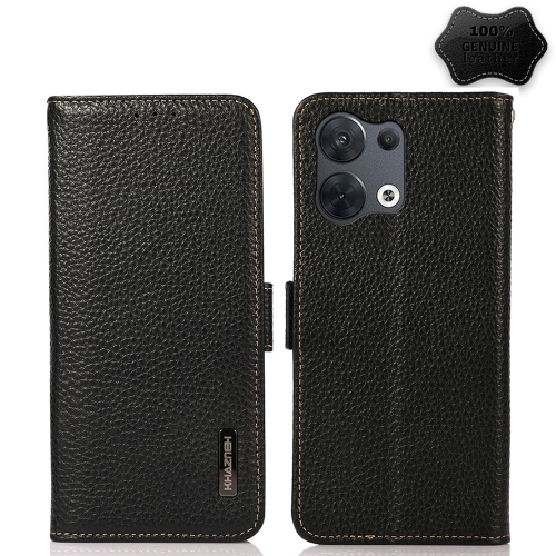 For OPPO Reno8 Pro+ 5G KHAZNEH Side-Magnetic Litchi Genuine Leather RFID Phone Case(Black)