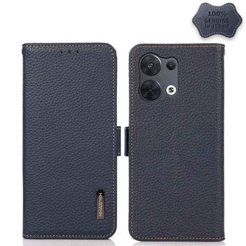 For OPPO Reno8 Pro+ 5G KHAZNEH Side-Magnetic Litchi Genuine Leather RFID Phone Case(Blue)
