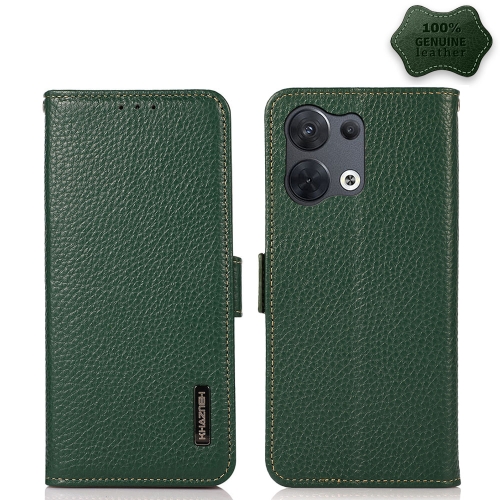 For OPPO Reno8 Pro+ 5G KHAZNEH Side-Magnetic Litchi Genuine Leather RFID Phone Case(Green)