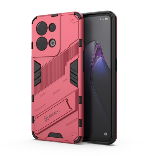 

For OPPO Reno8 Punk Armor 2 in 1 PC + TPU Shockproof Phone Case with Invisible Holder(Light Red)