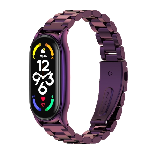 

For Xiaomi Mi Band 7 / 7 NFC MIJOBS Three-Bead Metal Plus Stainless Steel Watch Band(Purple)