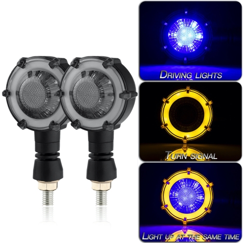 

2 PCS PE-ZSD-174 Motorcycle Flashing Rotation Mode LED Two-color Modified Round Turn Signal Light(Yellow + Blue Light)