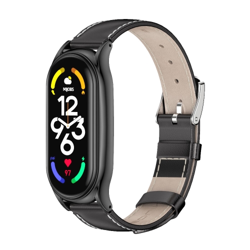 For Xiaomi Mi Band 7 / 7 NFC MIJOBS Plus Genuine Leather Watch Band(Black)