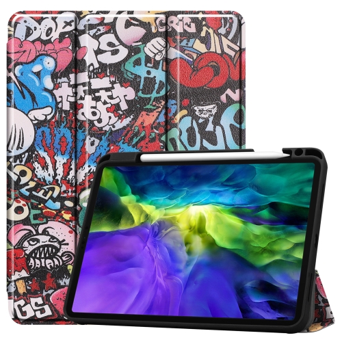 

For iPad Pro 11 inch 2020 Painted TPU Smart Tablet Holster With Sleep Function & Tri-Fold Bracket & Pen Slot(Graffiti)