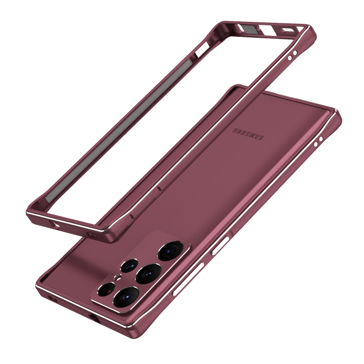 

For Samsung Galaxy S22 Ultra Aurora Series Lens Protector + Metal Frame Protective Phone Case(Wine Red Silver)